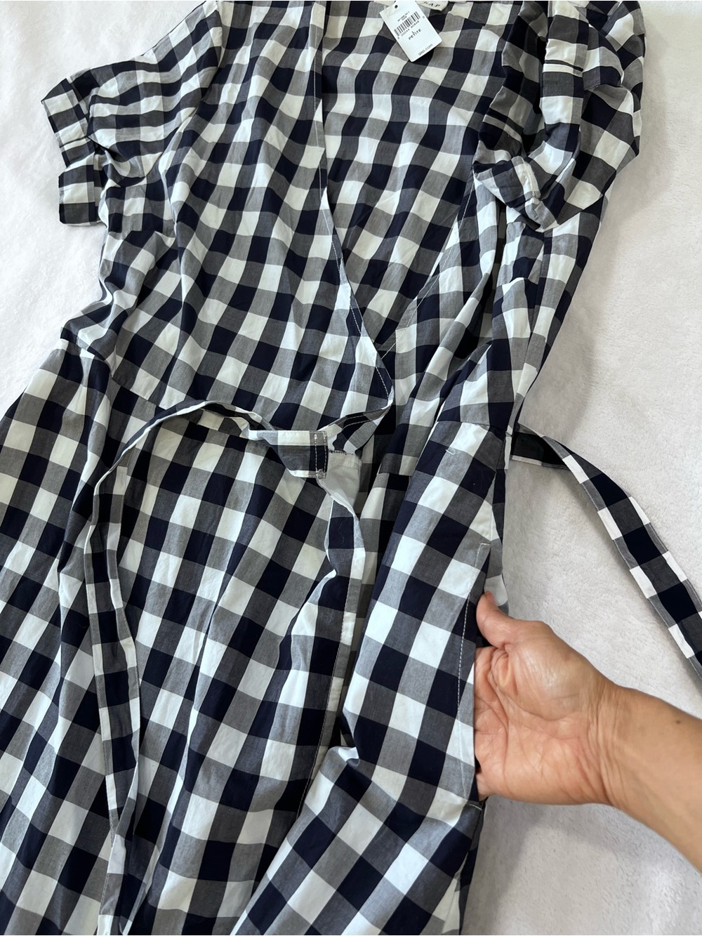 GAP Navy and White Gingham Wrap Midi Dress - Picture 9 of 9